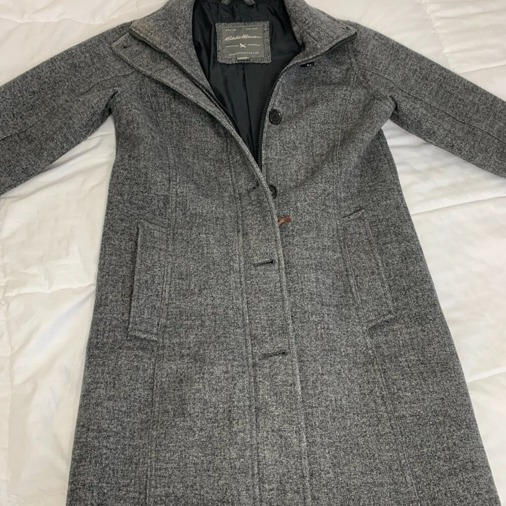 Eddie Bauer Womens Grey Wool-Blend Long Winter Coat – Zip & Button Front - Picture 11 of 16